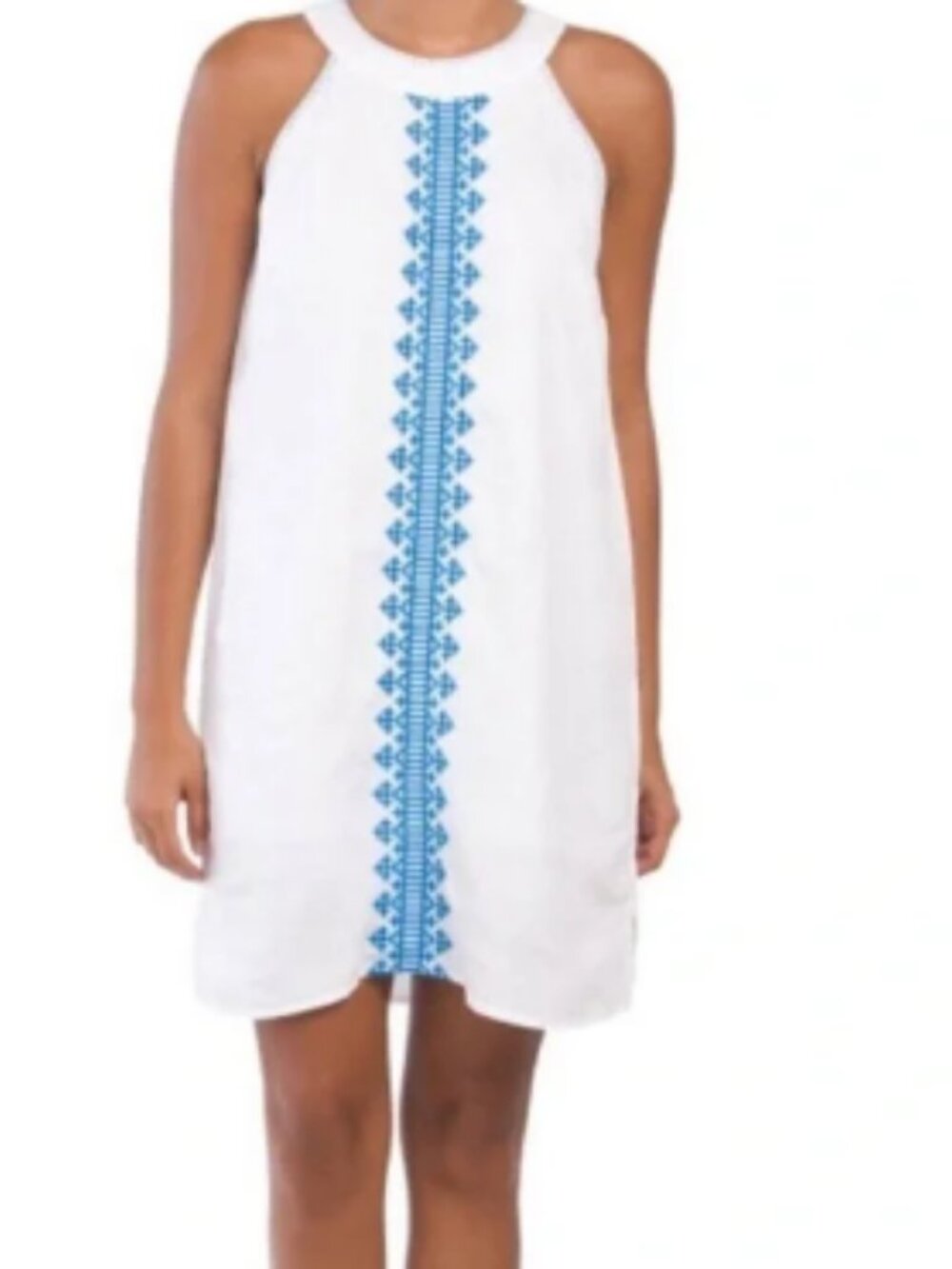 Lucky Brand 100% Linen Size S Small Mini Dress Blue Embroidery Boho Sleeveless